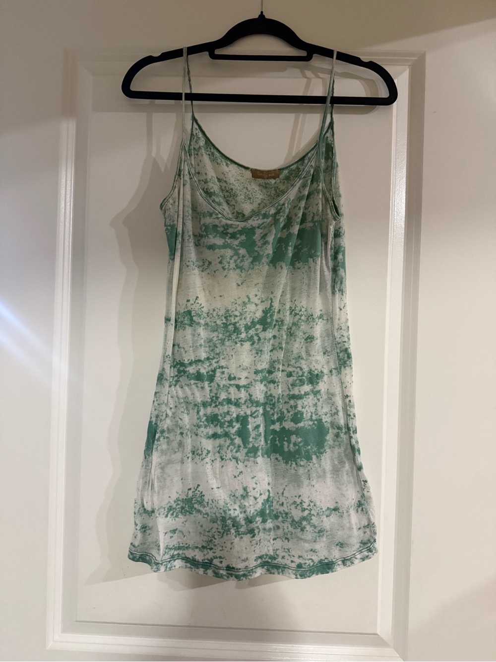 Green and White Tie-Dye Slip Dress